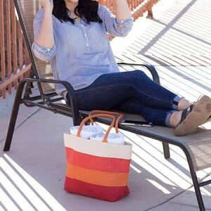 Orange Striped Color Block Tote Bag